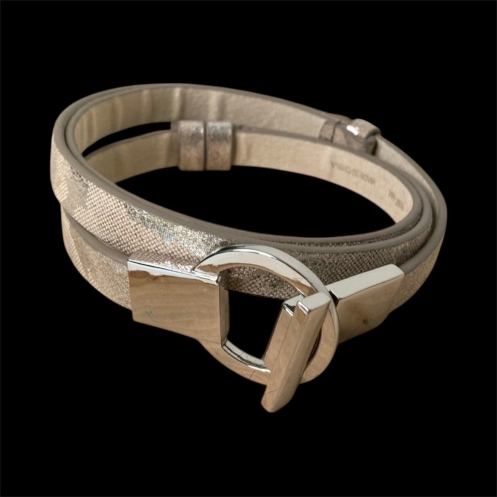Chico's Women's Metallic‎ Silver Snake Embossed Genuine Leather Belt M/L